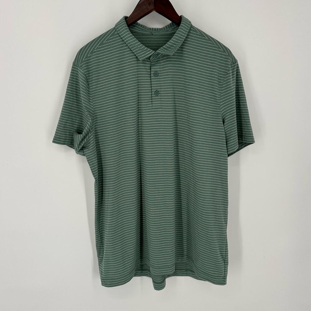 Lululemon Evolution Short Sleeve Polo Agile Stripe Tidewater Teal White Opal XL